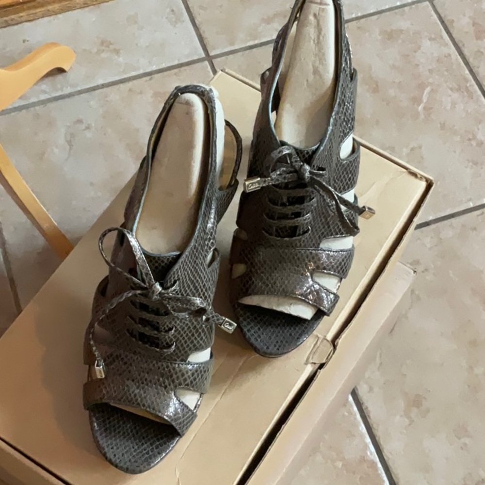 COACH Bronze Leather Snakeskin-embossed Moreen Platform Heels Size 10B, Preowned
